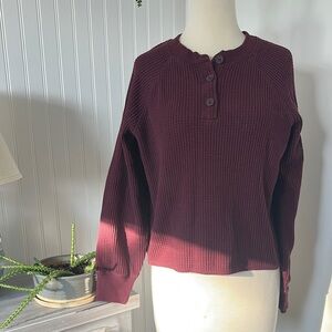 Old Navy Women's Dark Red Knit Henley Sweatshirt